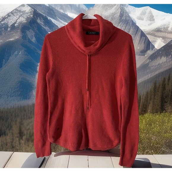 Lauren Ralph Lauren Sweater Womens M Waffle Weave Coral Pullover Cowl Neck - Picture 1 of 5